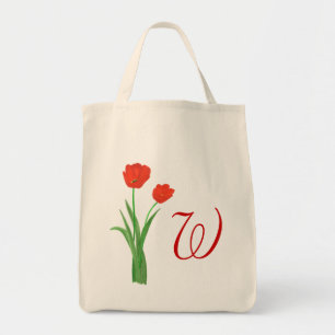 Bag Monogram Wedding tote bags, Red Tulips