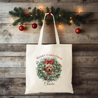 Bag Personalized Pet Christmas with Wreath & Name Tote