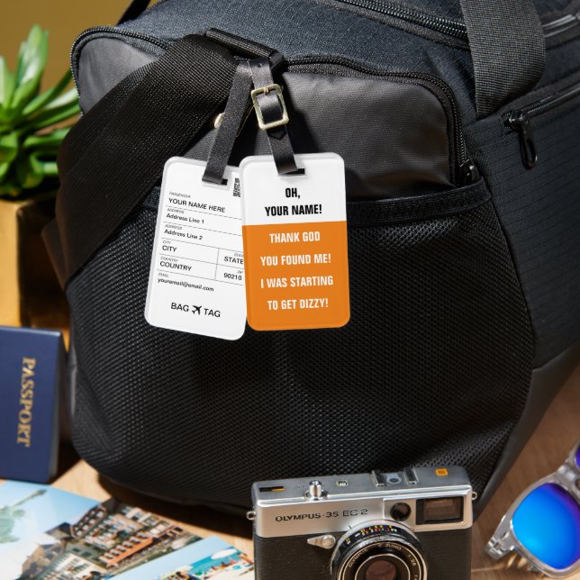 BAG TAG -<Custom name>Ich werde schwindelig! Gepäckanhänger (Vorderseite & Rückseite)