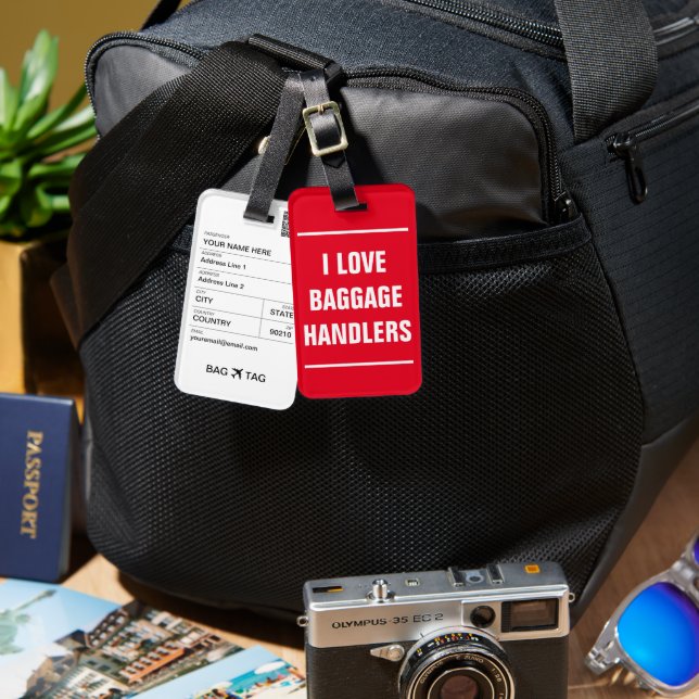 BAG TAG - I Liebe Gepäckabfertiger. Gepäckanhänger (Vorderseite & Rückseite)