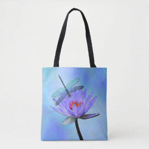 Bag Tote imprimé avec une libellule sur nénuphar
