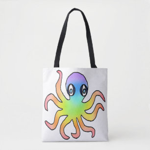 Bag Tote Partout - Pieuvre Arc-en-Ciel (blanc)