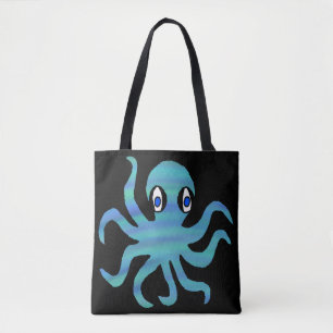 Bag Tote Partout - Pieuvre Bleu Vert (noir)
