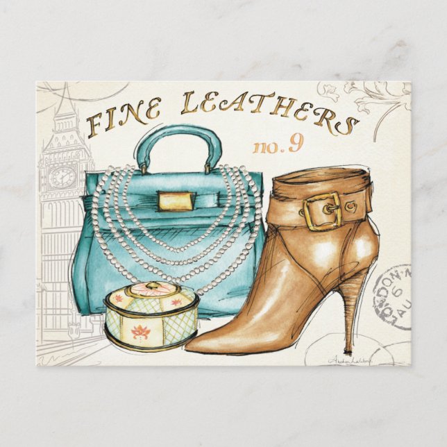 Bag und Schuhe aus feinem Leder Postkarte (Vorderseite)