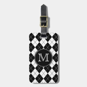 Bagage Étiquette à motifs de losanges noire et blanche de