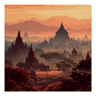 Bagan Myanmar Antike Tempel Vintage Poster