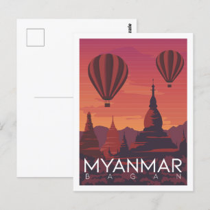 Bagan Myanmar Berühmter Reiseort Illustration Postkarte