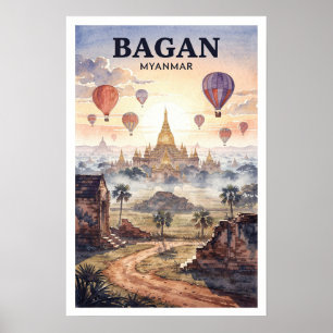 Bagan Myanmar Vintage Reise Poster