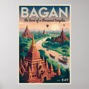 Bagan Myanmar Vintage Reiseposter Tempelkunst Poster