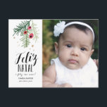 Bagas Vermelhas | Feliz Natal | Cartão Postal Postkarte<br><div class="desc">Design moderno,  com uma ilustração tirada mão e tipografia.</div>