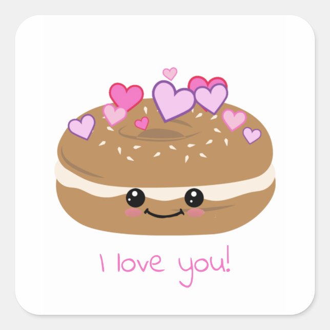 Bagel Lover Bagel Buddies Quadratischer Aufkleber (Vorderseite)