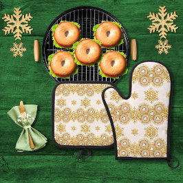 Bagel und hübsche Schneeflocken Ofenhandschuh & Topflappen-Set