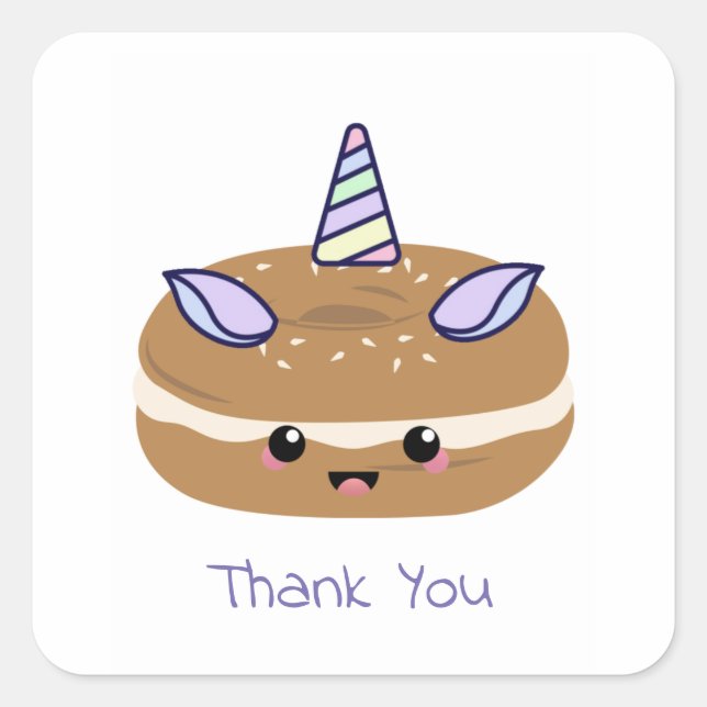 Bagel Unicorn Bagel Buddies Quadratischer Aufkleber (Vorderseite)