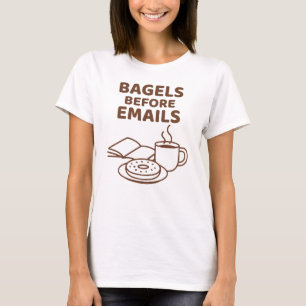 Bagels Before Emails Funny Line Art T-Shirt