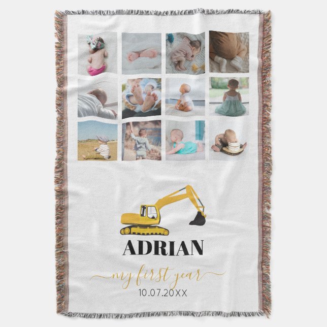 Bagger Truck Baby erstes Jahr Foto Collage Decke (Vorderseite Vertikal)