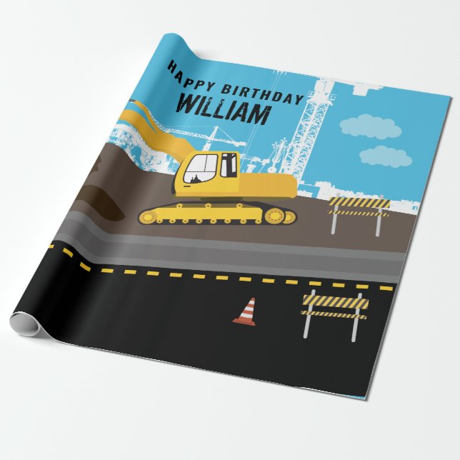 Bagger Truck Bau LKW Standort Geburtstag Geschenkpapier (Ungerollt)