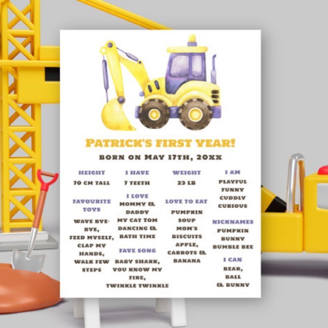 Bagger Truck Erster Geburtstag Meilenstein Geburts Poster (Von Creator hochgeladen)