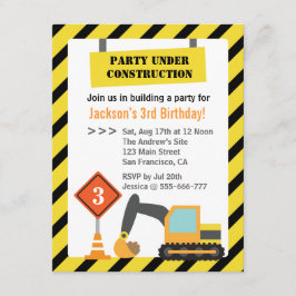 Baggerbau Thema Kindergeburtstag Party Einladung