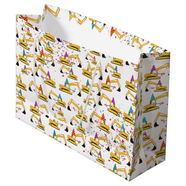 Baggerbaumuster für LKW-Party Große Geschenktüte (Vorderseite Schrägansicht)