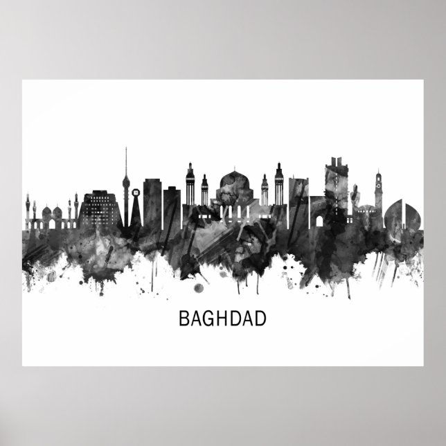 Baghdad Iraq Skyline BW Poster (Vorne)
