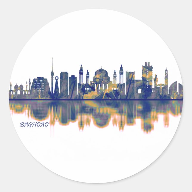 Baghdad Skyline Runder Aufkleber (Vorderseite)