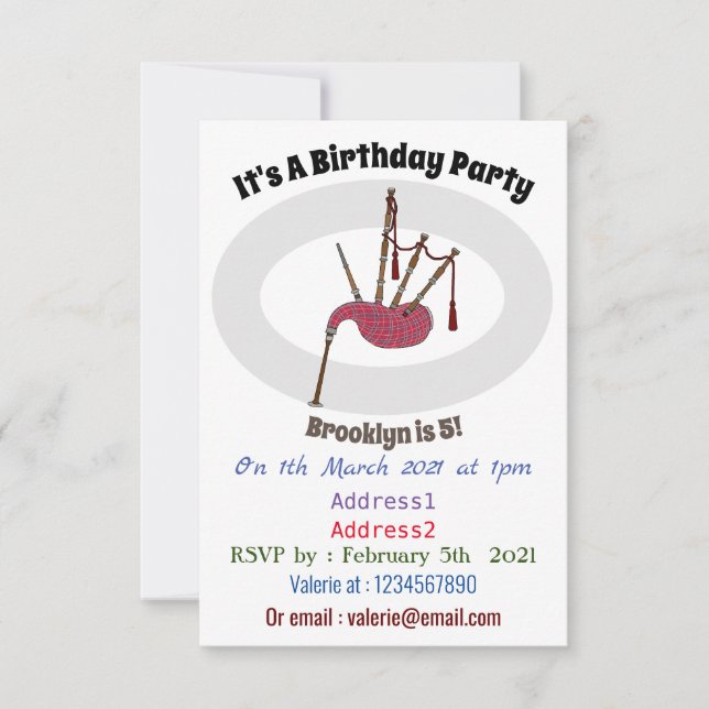 Bagpipe Cartoon Illustration Einladung (Vorderseite)