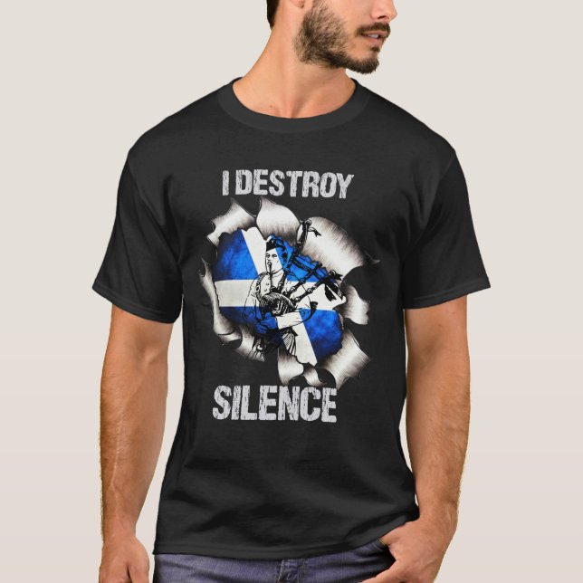 Bagpipe I Destroy Silence BagPiper T-Shirt (Vorderseite)