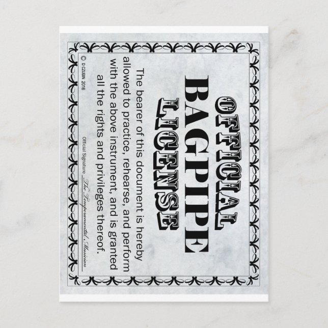 Bagpipe-Lizenz Postkarte (Vorderseite)