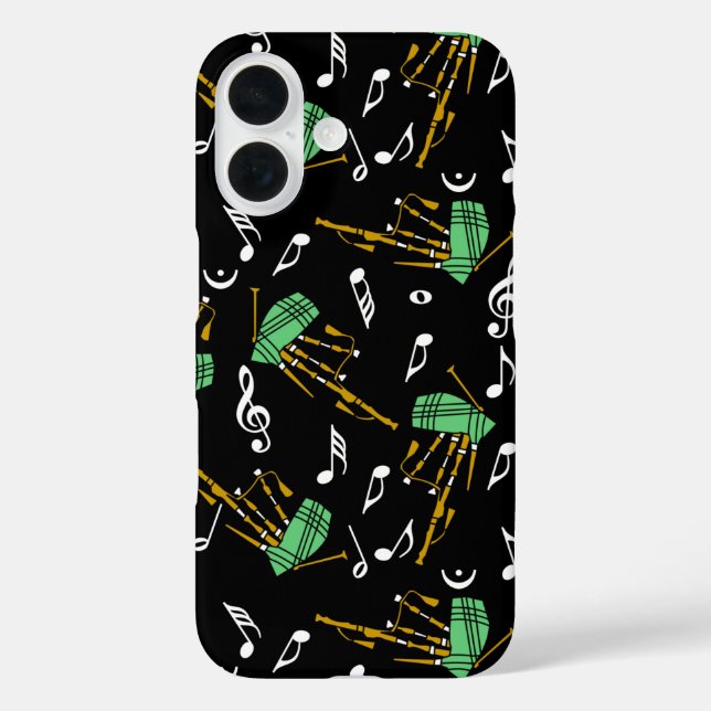 Bagpipe Musiknote Pattern iPhone 16 Hülle (Rückseite)