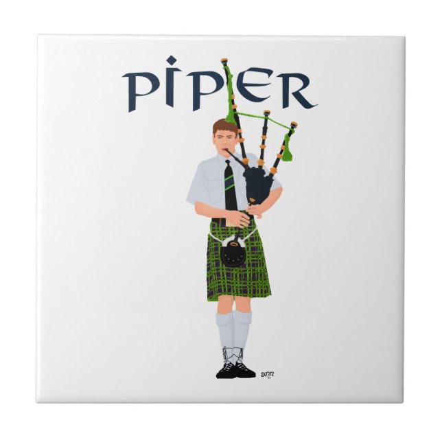 Bagpiper - Grüner Kilt Fliese (Vorderseite)