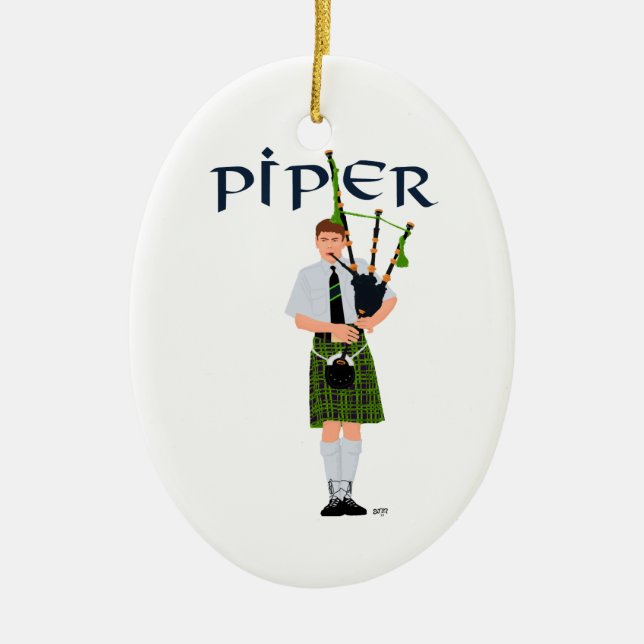 Bagpiper - Grüner Kilt Keramik Ornament (Vorne)