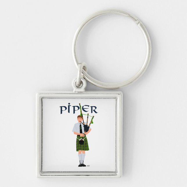 Bagpiper - Grüner Kilt Schlüsselanhänger (Vorne)
