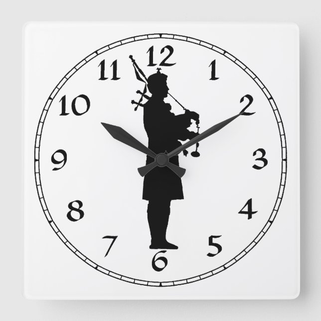 Bagpiper-Silhouette Quadratische Wanduhr (Vorderseite)