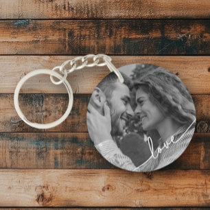 Bague à clé photo simple noir blanc Script Couple