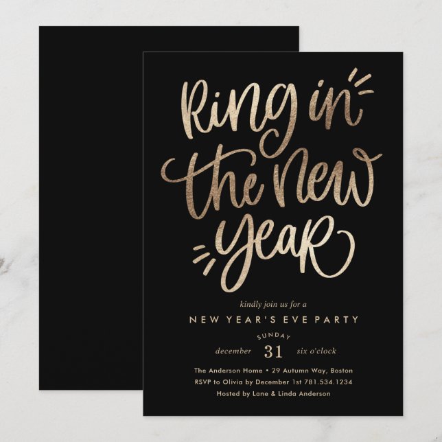 Bague au Nouvel An Faux Foil Party Invitation (Devant / Derrière)