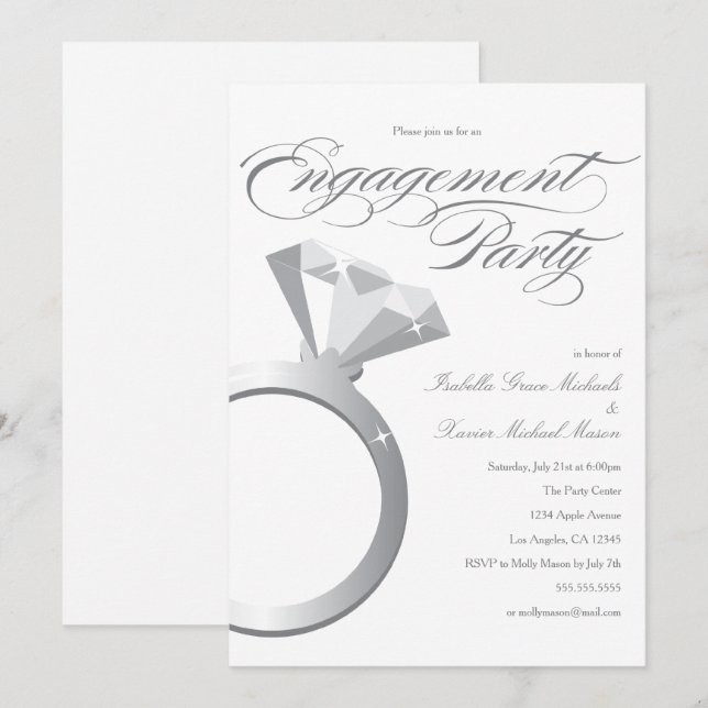 Bague fiançailles - Blanc | Invitation de la parti (Devant / Derrière)