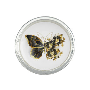 Bague Gold flower Butterfly with Black Orchid