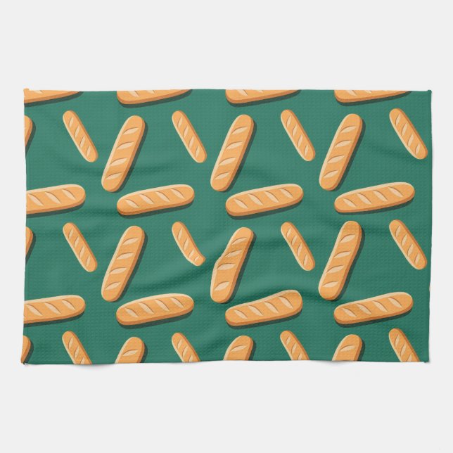 Baguette bread pattern on a green background geschirrtuch (Horizontal)