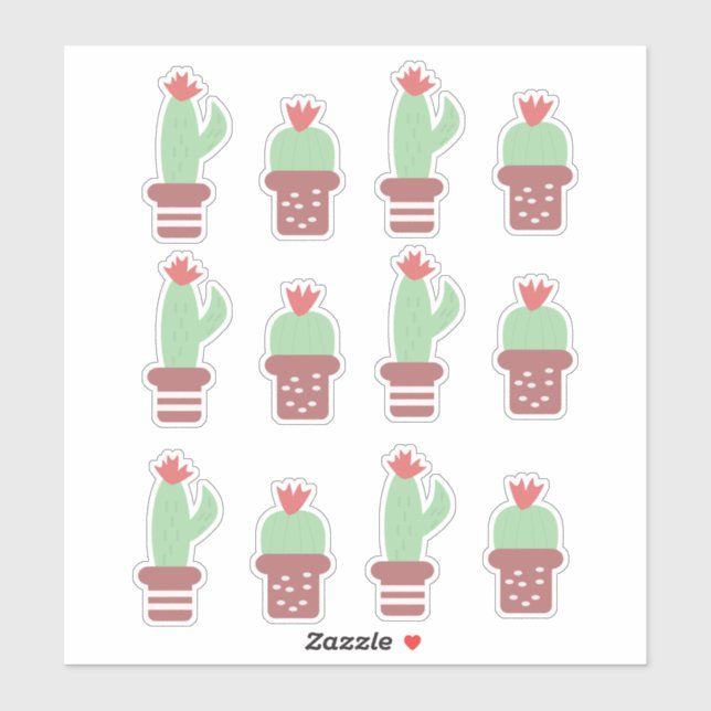 Baguette Cactus Cactus Plantes Pots Set Sticker (Feuille)
