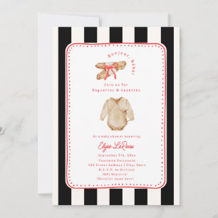 Baguettes & Layettes French Stripe Babyparty Einladung