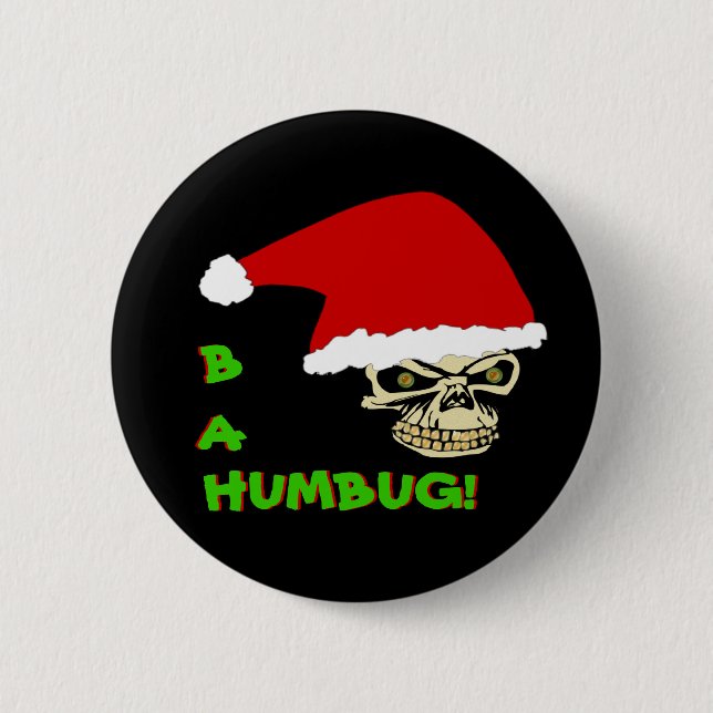 BAH, HUMBUG! Antiweihnachtsschädel-runder Knopf Button (Vorderseite)