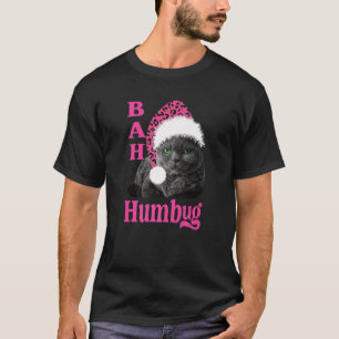 Bah Humbug Cat Leopard Print Weihnachtsmannmütze W T-Shirt