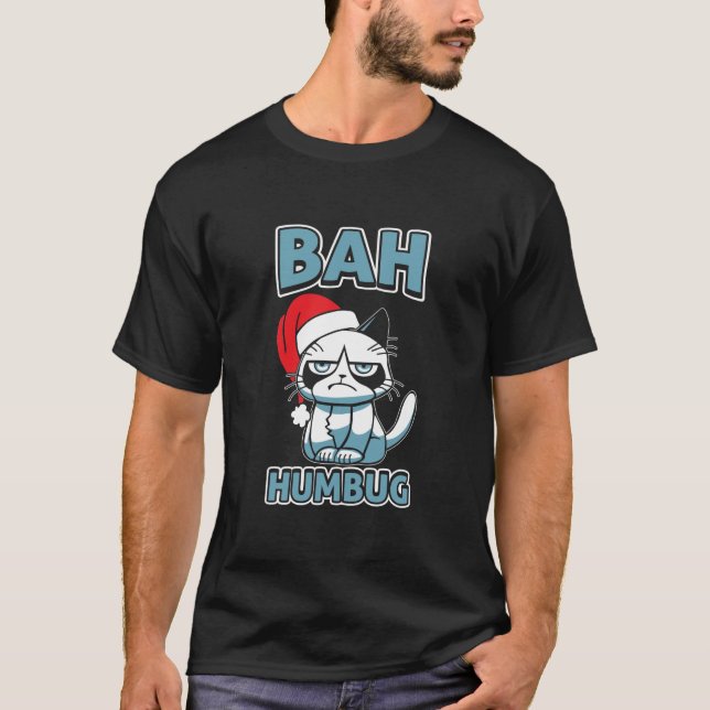 Bah Humbug Cat Weihnachtsmannmütze Anti Xmas Grump T-Shirt (Vorderseite)