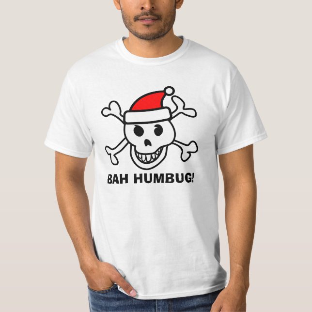 Bah Humbug gegen Weihnachten Shirt mit Santa Skull (Vorderseite)