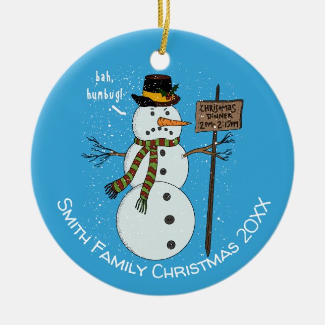 Bah Humbug Grumpy Christmas Snowman Introvert Keramik Ornament (Vorne)