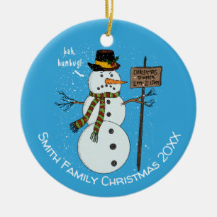 Bah Humbug mürrischer Weihnachts-Schneemann Introv Keramik Ornament