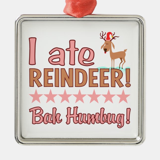 Bah Humbug Reindeer Silbernes Ornament (Vorne)
