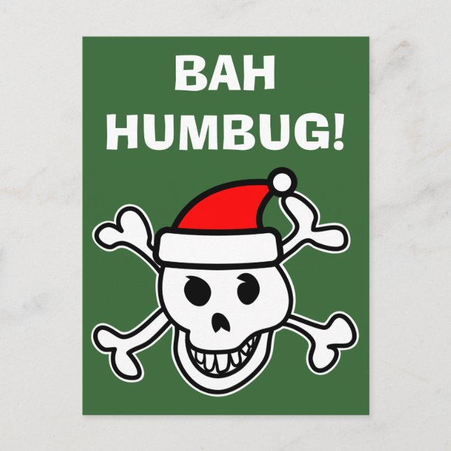 Bah Humbug-Sankt-Schädel Weihnachtsgrußkarten Feiertagspostkarte (Vorderseite)