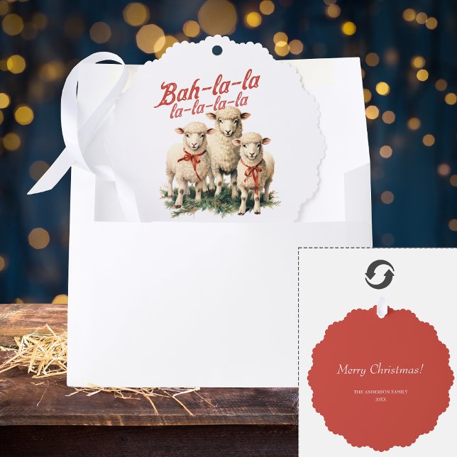 Bah La La Cute Retro Christmas Sheep Ornament Karte (Von Creator hochgeladen)