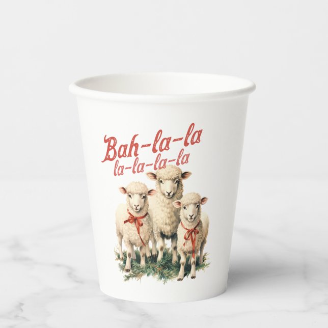 Bah La La Niedlich Retro Christmas Sheep Pappbecher (Vorderseite)
